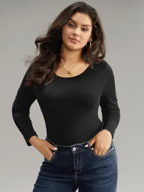 Solid Round Neck Slightly Stretchy Bodysuit