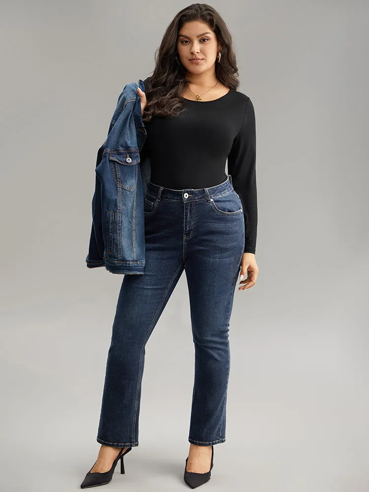 Solid Round Neck Slightly Stretchy Bodysuit