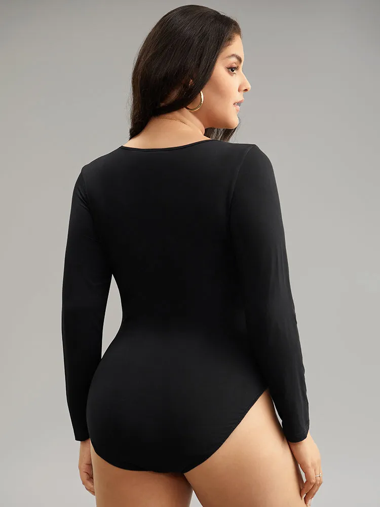 Solid Round Neck Slightly Stretchy Bodysuit