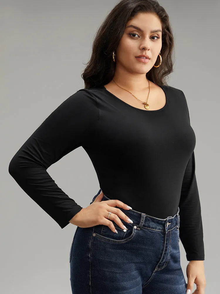Solid Round Neck Slightly Stretchy Bodysuit