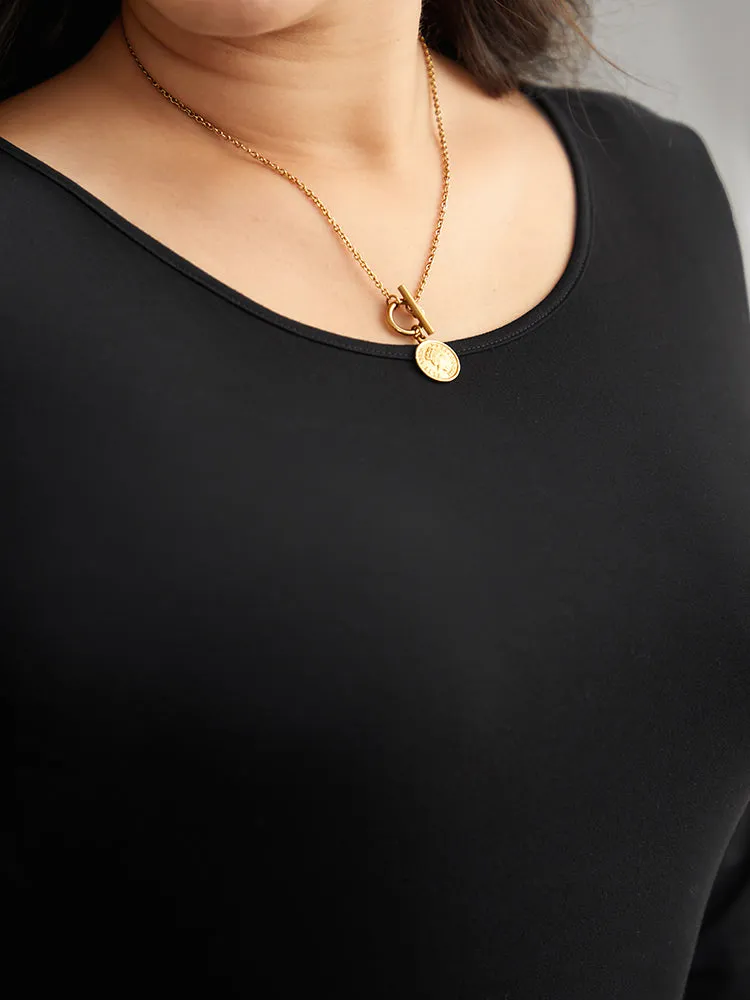 Solid Round Neck Slightly Stretchy Bodysuit