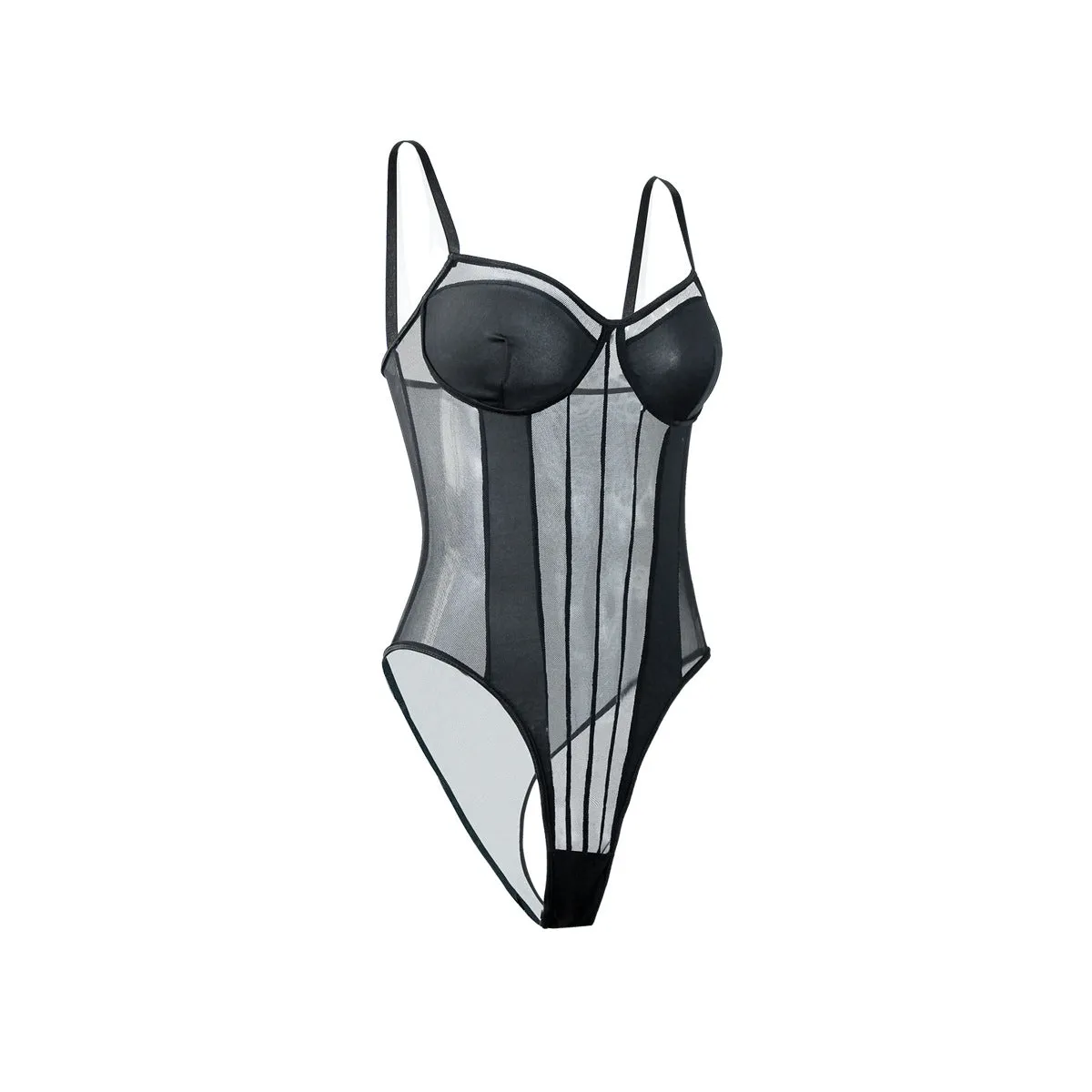 Spaghetti Strap Mesh Sheer White Bodysuits