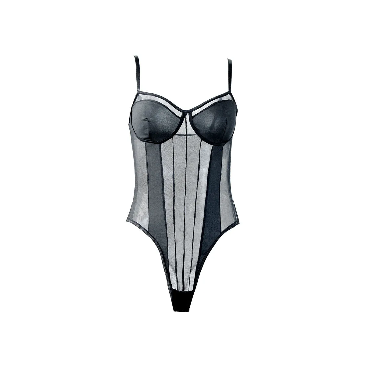 Spaghetti Strap Mesh Sheer White Bodysuits