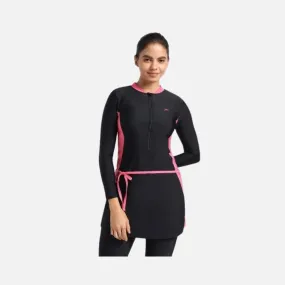 Speedo Two Piece Full Body Solid Women's Swim Suit -Black/Pink