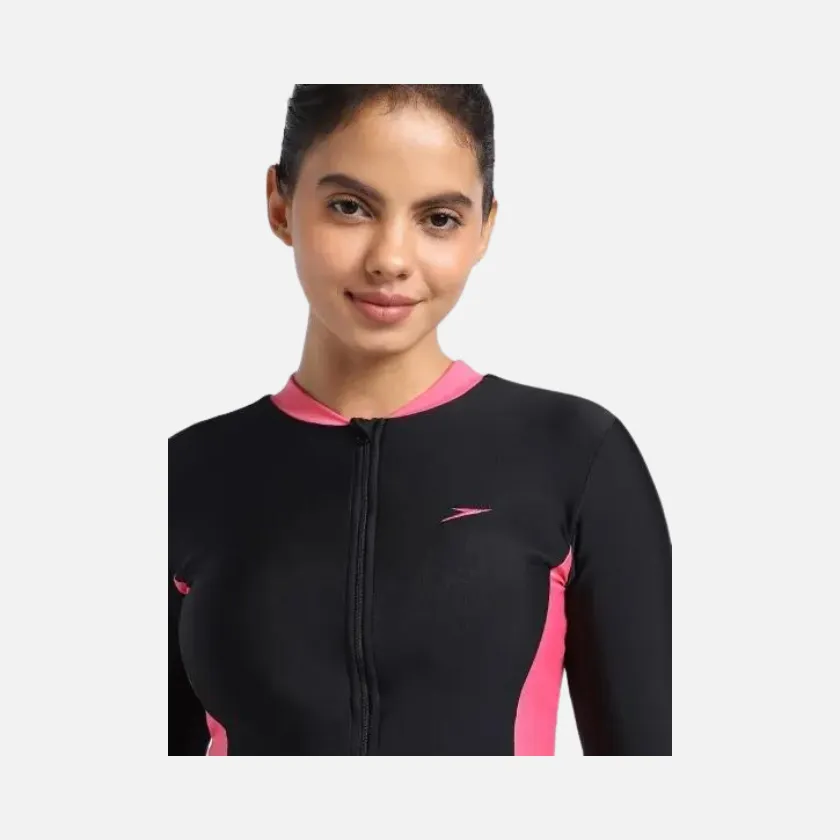 Speedo Two Piece Full Body Solid Women's Swim Suit -Black/Pink