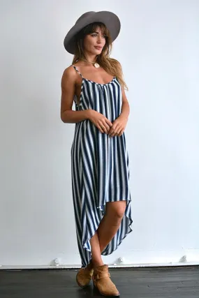 Stacey Spaghetti Strap Navy Strip Maxi Dress
