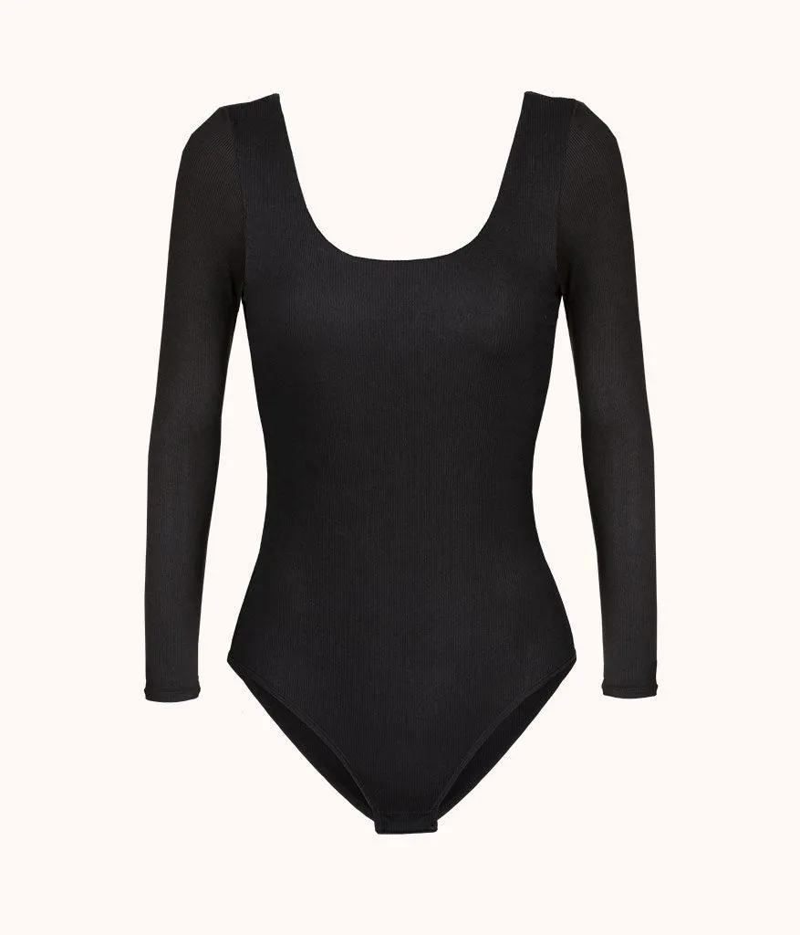 The Ribbed Long-Sleeve Bodysuit: Jet Black