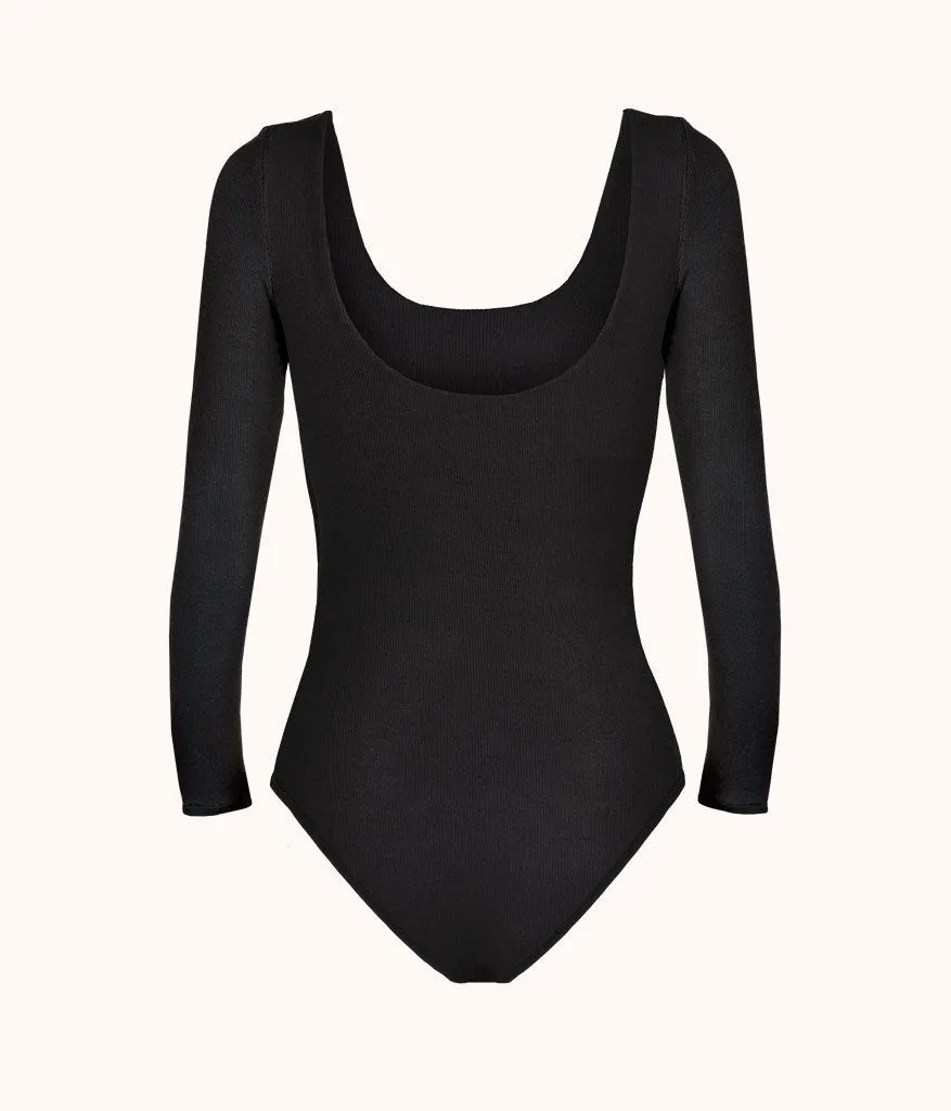 The Ribbed Long-Sleeve Bodysuit: Jet Black