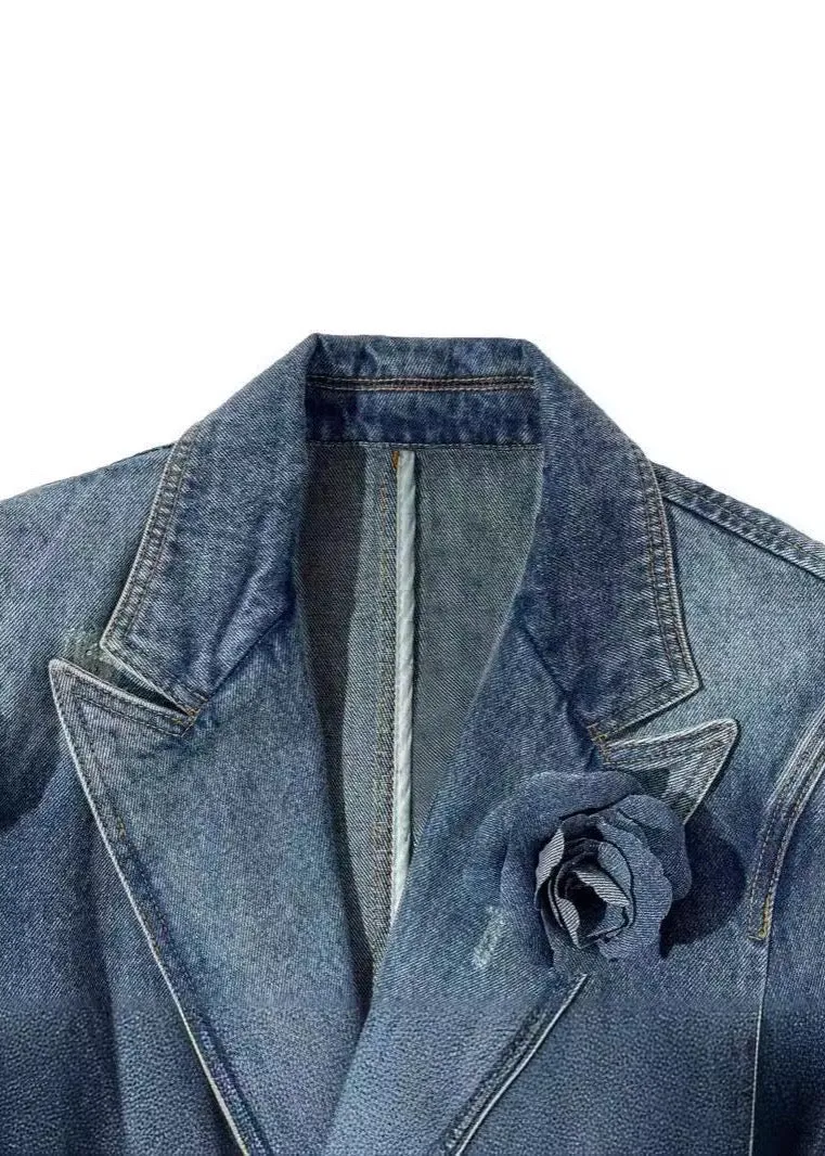 Tishala 3D Roses Decor Denim Blazer
