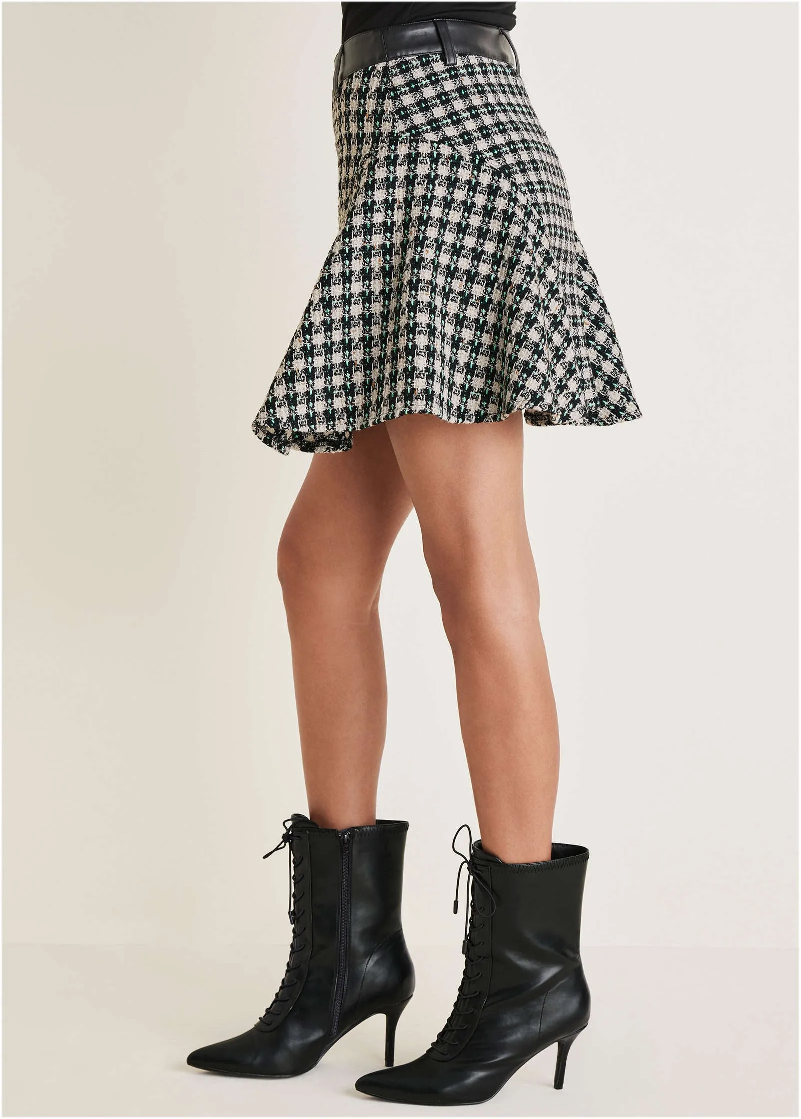 Tweed Flounce Mini Skirt - Black Multi