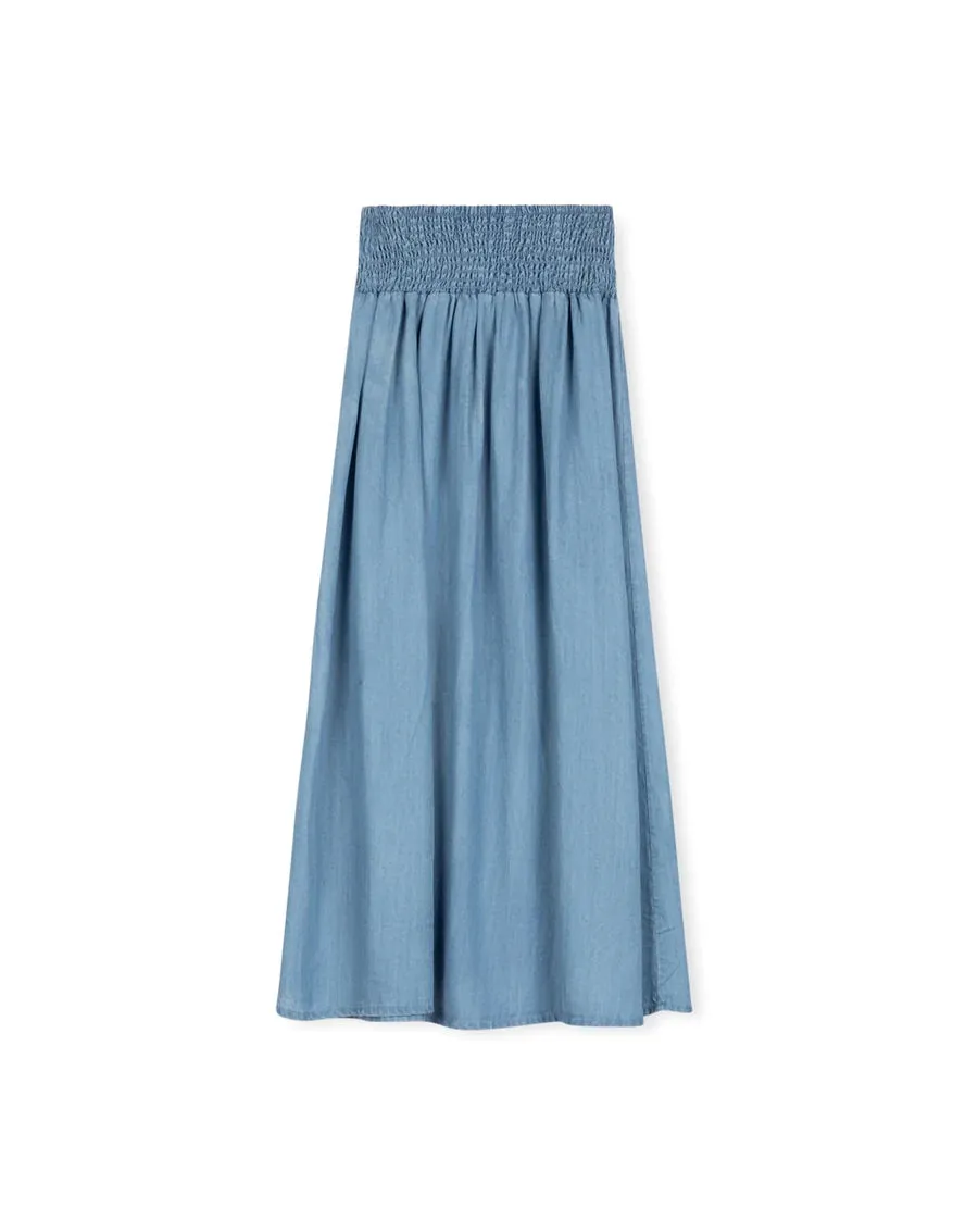Tween Denim Smocked Waisted Maxi Skirt