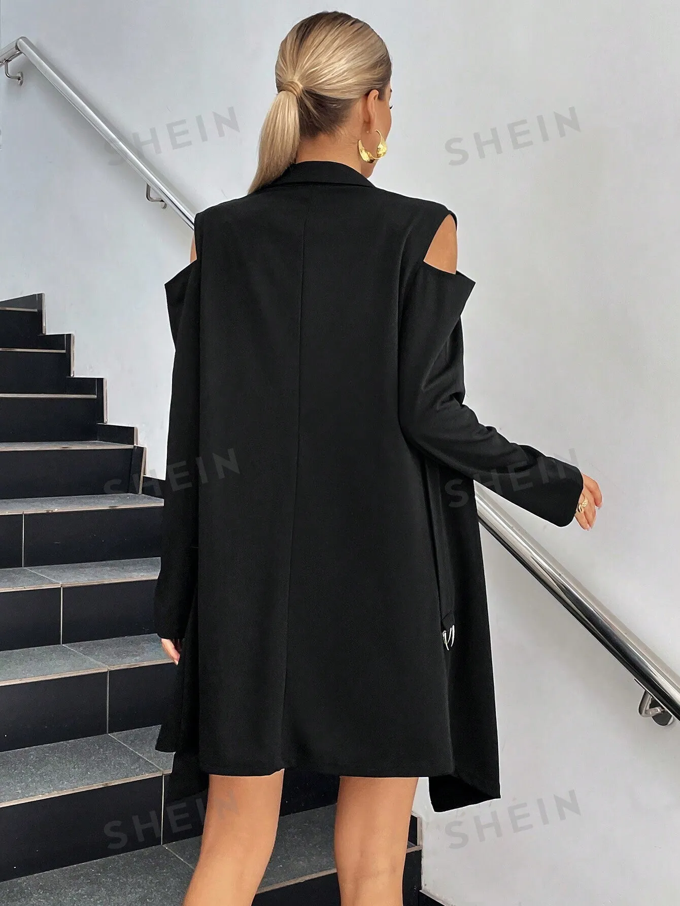 Unity Cold Shoulder Belted Blazer Dress