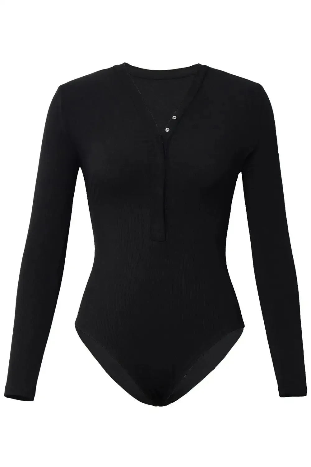 V-Neck Cotton Bodycon Long Sleeve White Bodysuit