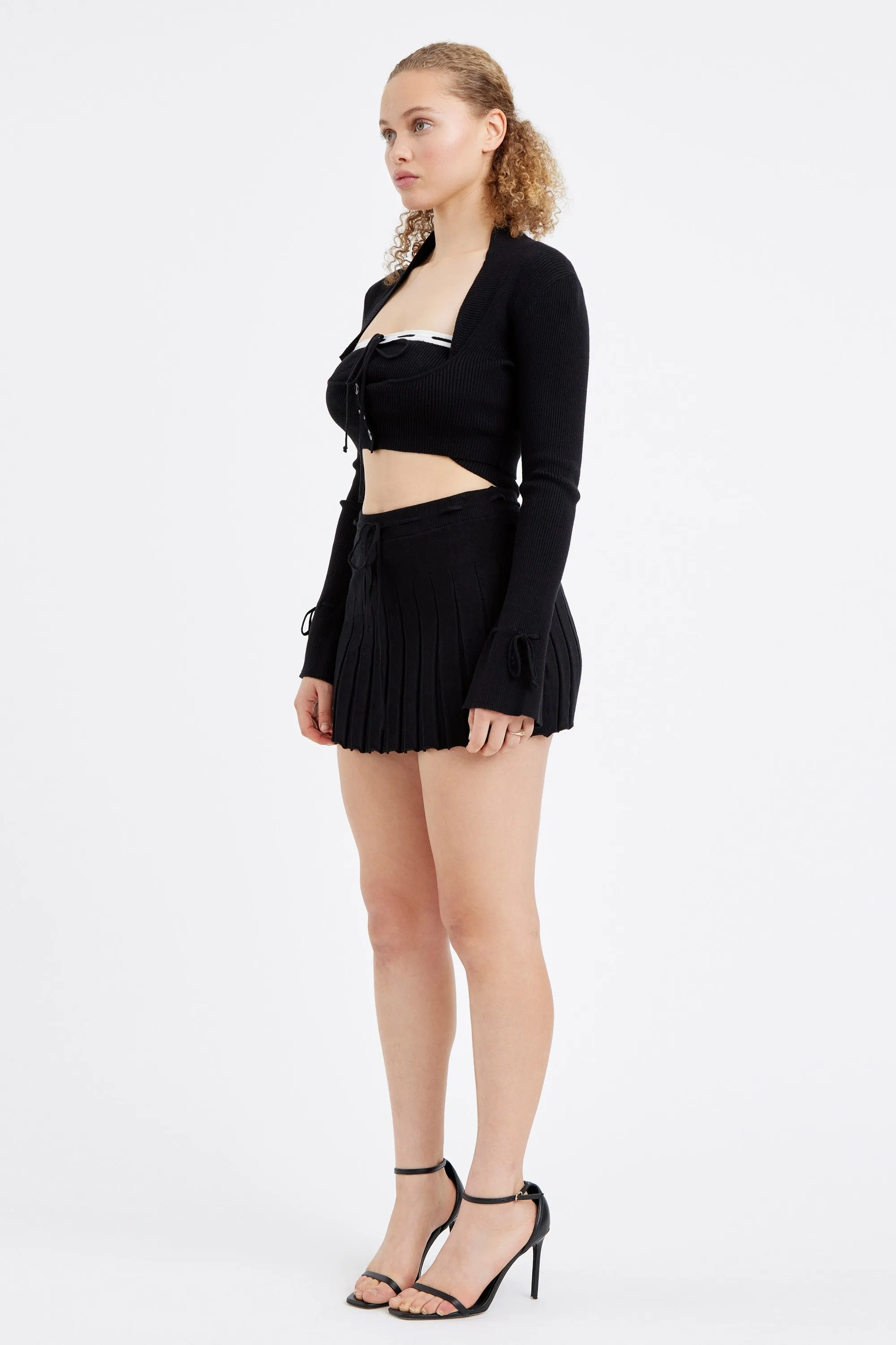 Valerie Soft Knit 3 Piece Long Sleeve Bolero Mini Skirt Set