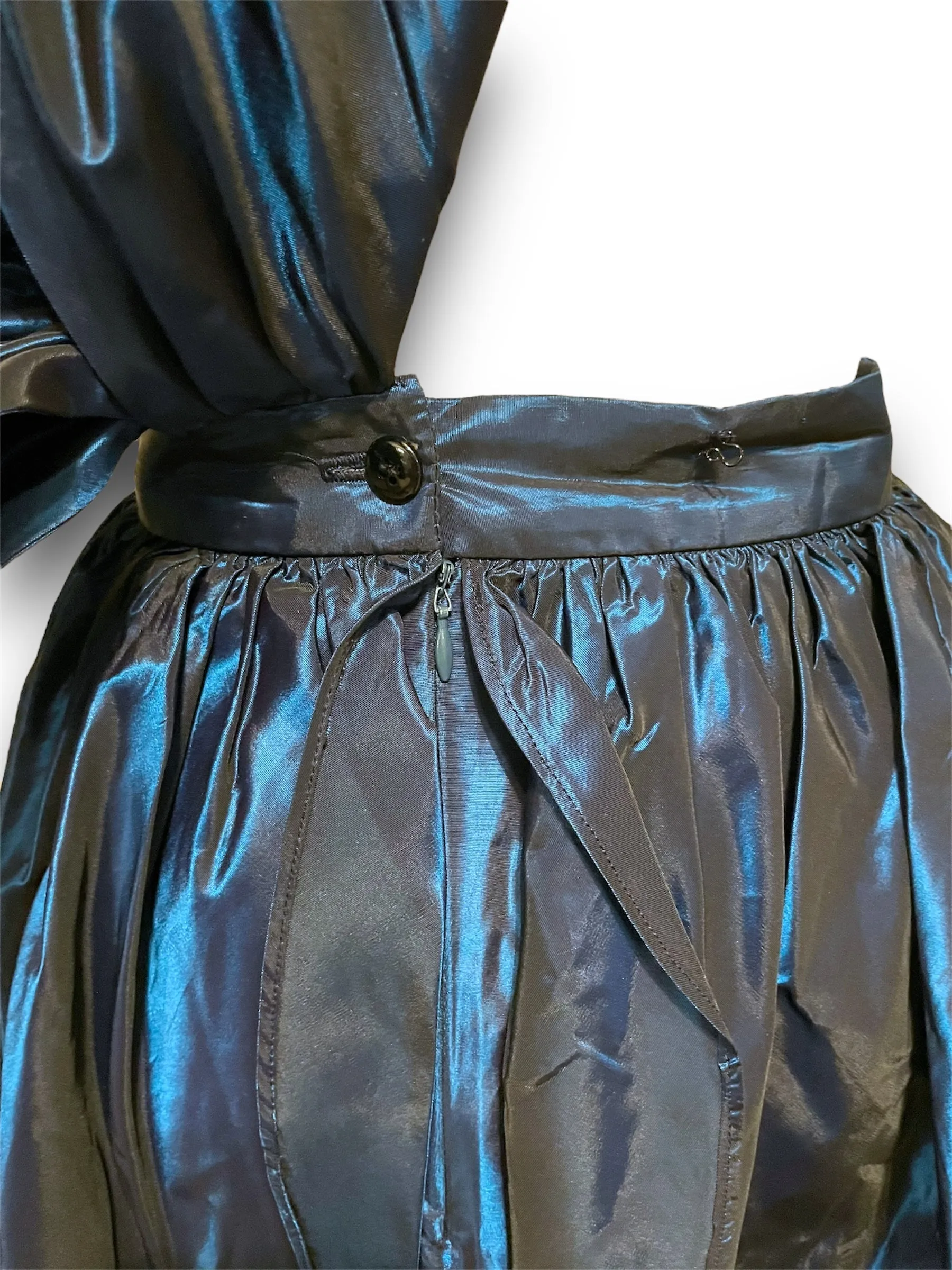 Vintage 1980’s Cathy Hardwick Blue Metallic Taffeta Bustled Skirt