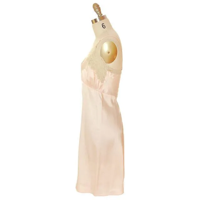Vintage Ladies Slip Peach Rayon Satin Laros No-Ride 1940s Small Gorgeous Lace