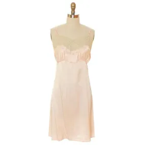 Vintage Ladies Slip Peach Rayon Satin Laros No-Ride 1940s Small Gorgeous Lace