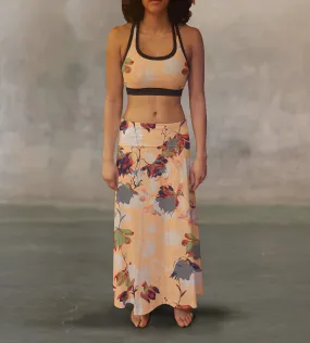 Vintage Watercolor Flowers Maxi Skirt