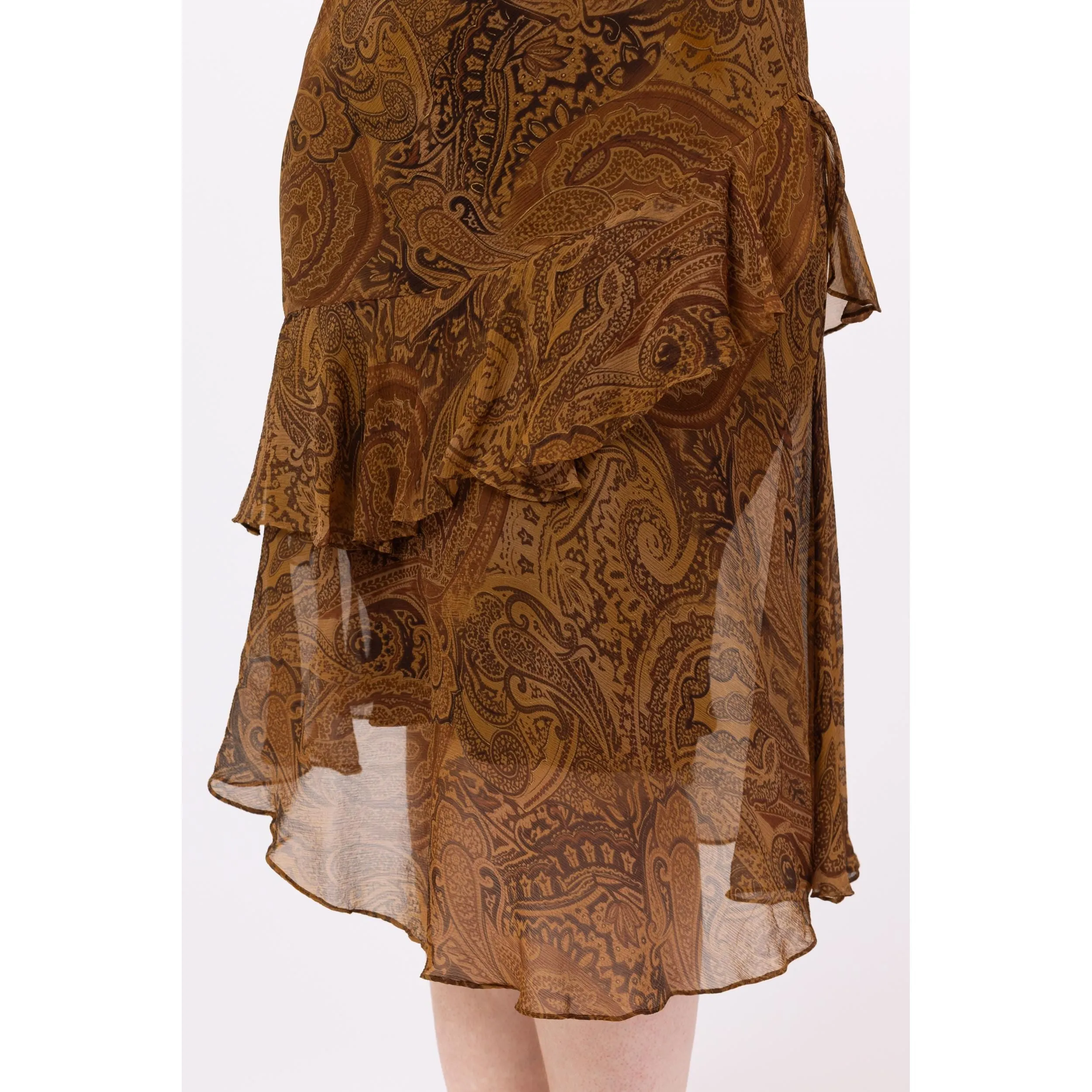 Vintage Y2K Ralph Lauren Brown Paisley Silk Midi Skirt – Petite Medium