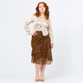 Vintage Y2K Ralph Lauren Brown Paisley Silk Midi Skirt – Petite Medium