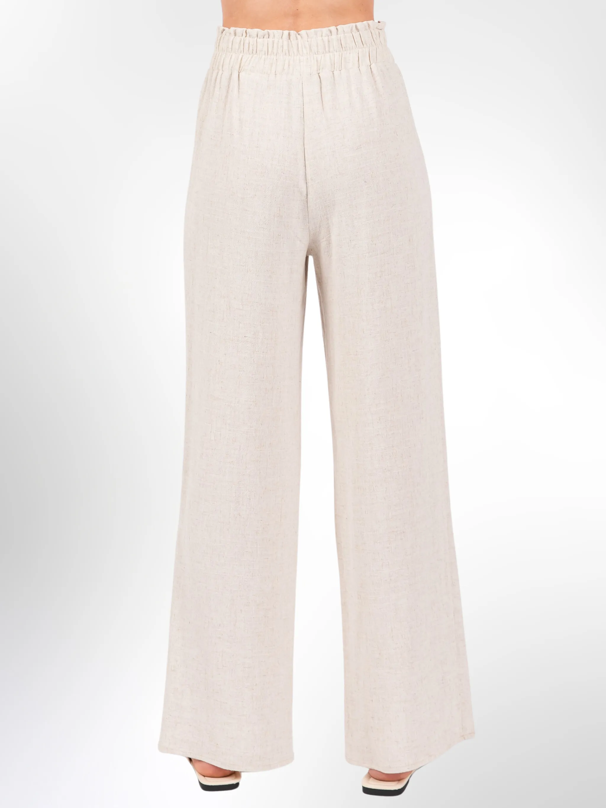Washed Oatmeal Paper Bag Wide Leg Pants