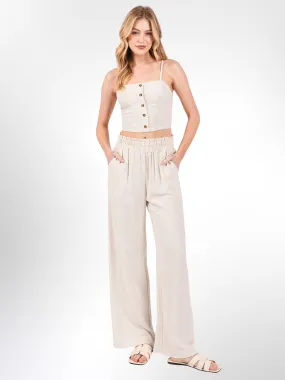 Washed Oatmeal Paper Bag Wide Leg Pants