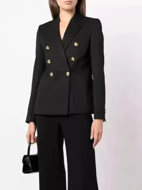 Wenkouban-Winter outfits Christmas Notched Collar Gold Button Double Breasted Blazer