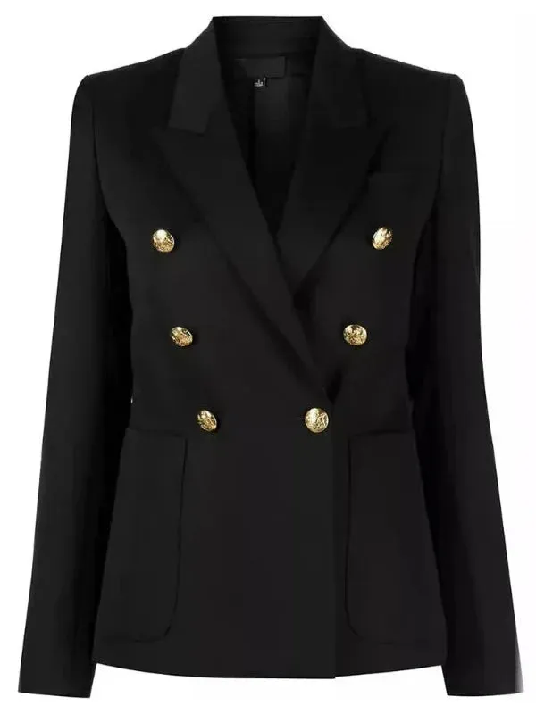 Wenkouban-Winter outfits Christmas Notched Collar Gold Button Double Breasted Blazer
