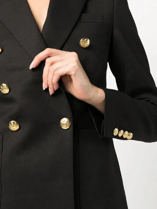 Wenkouban-Winter outfits Christmas Notched Collar Gold Button Double Breasted Blazer