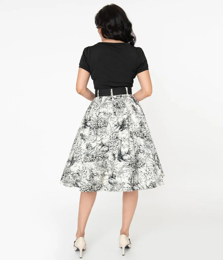 White and Black Toile Print Waikiki Swing Skirt