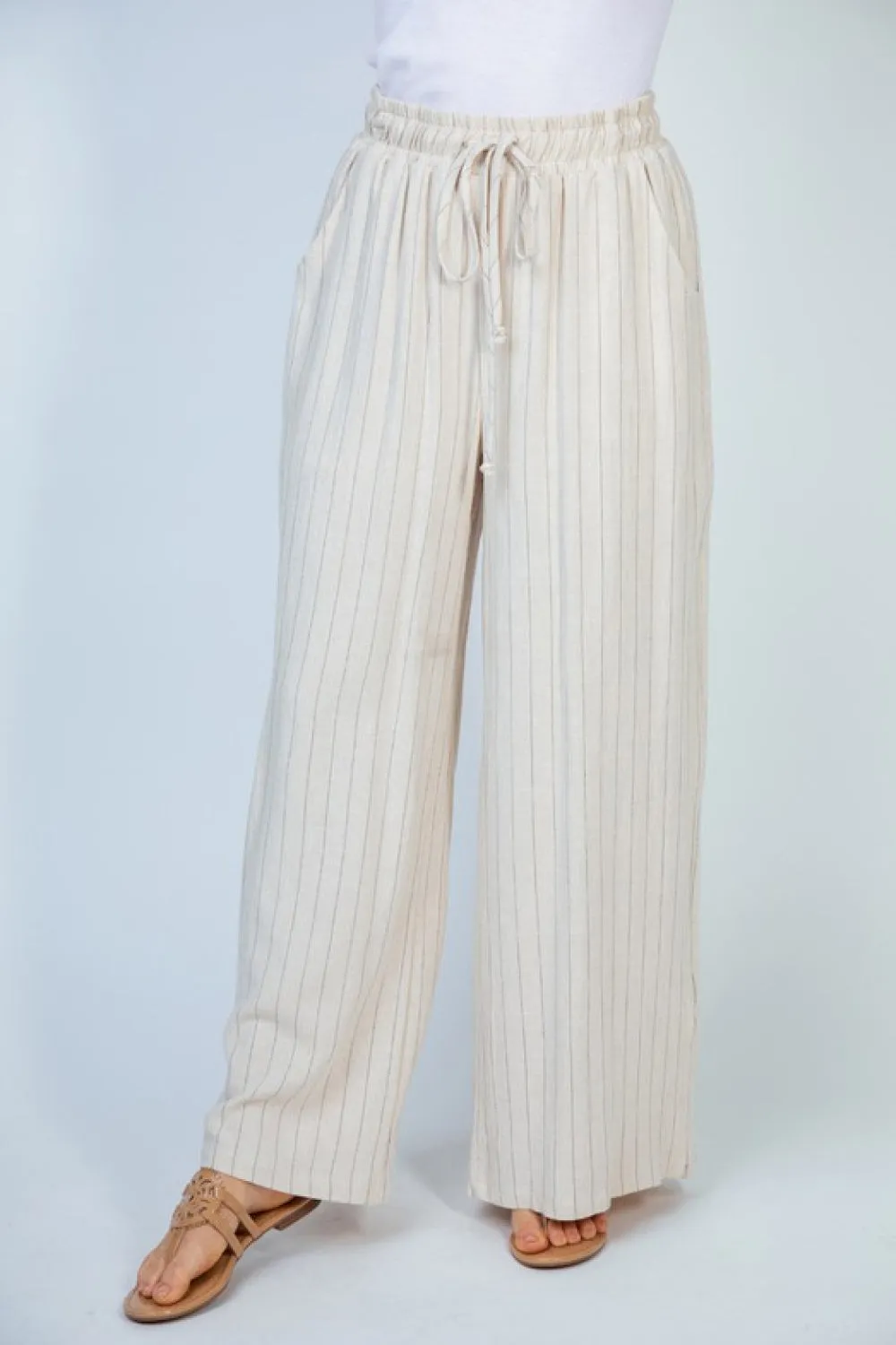 White Birch Finding Myself Full Size Striped Knit Pants in Cream