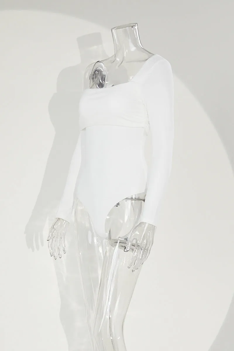 White One Shoulder Ruched Bodysuit