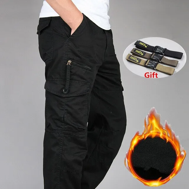 Winter Thick Warm Cargo Pants Men Double Layer Cotton Fleece Overalls Loose Trousers Multi Pockets Baggy Military Tactical Pants