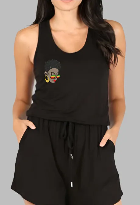 WOMEN "Empowering Black Drawstring Juneteenth Jumpsuit"