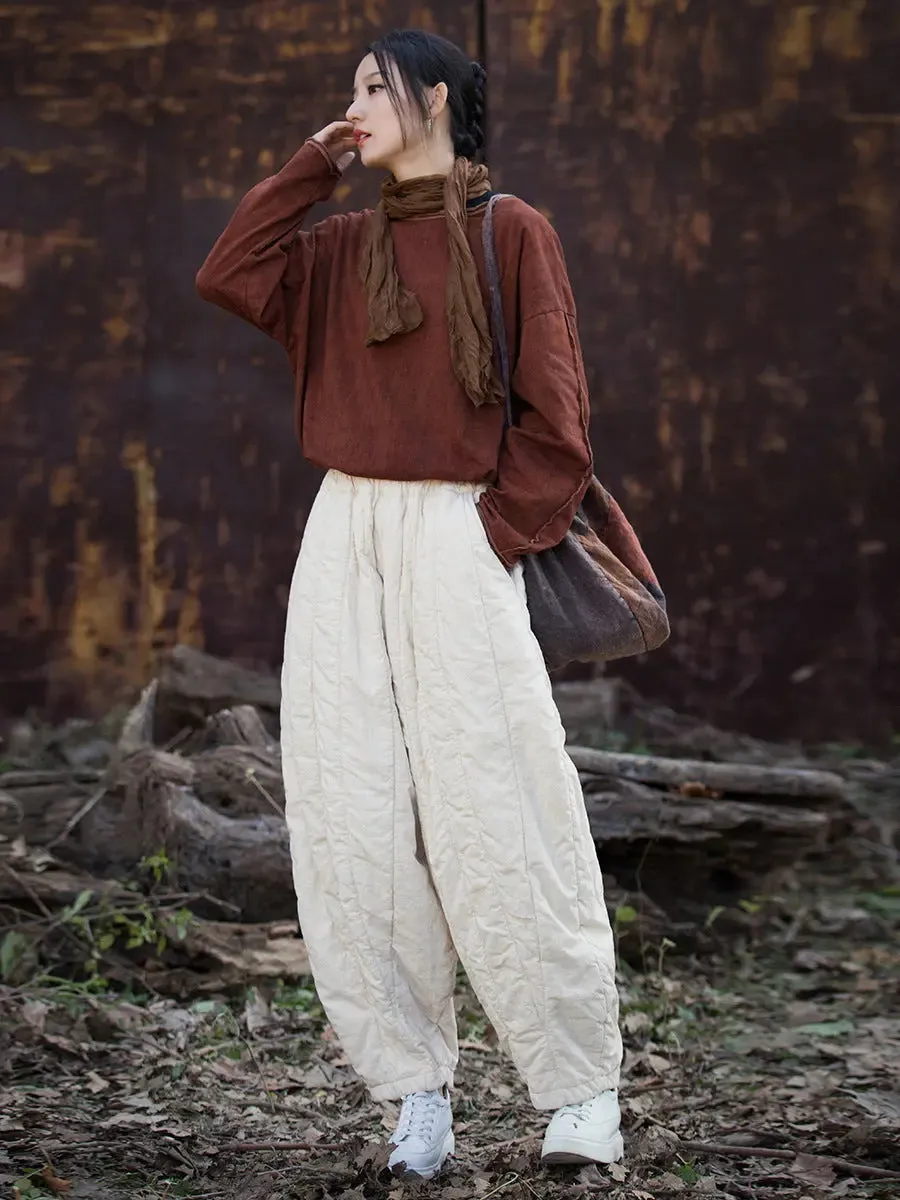 Women Stripe Stitching Thicken Harem Pants