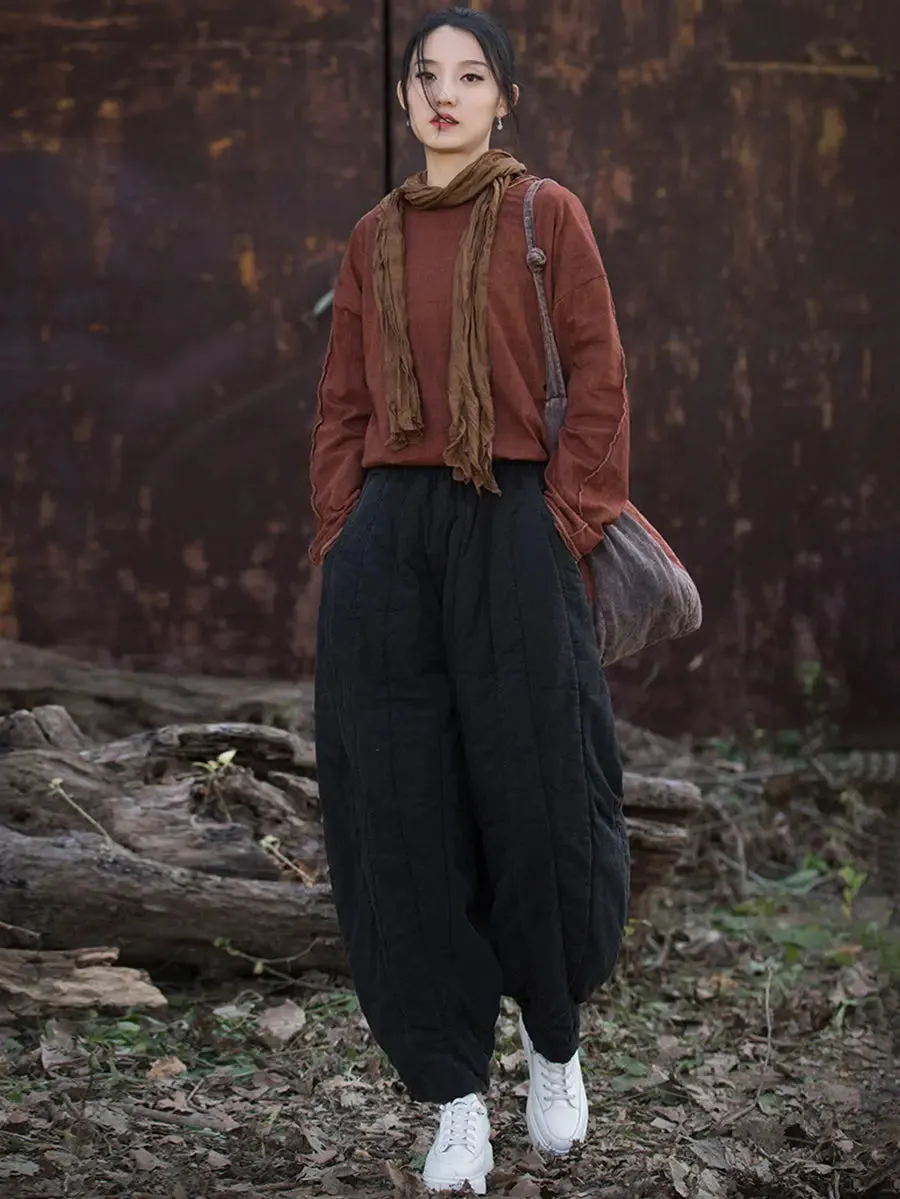 Women Stripe Stitching Thicken Harem Pants