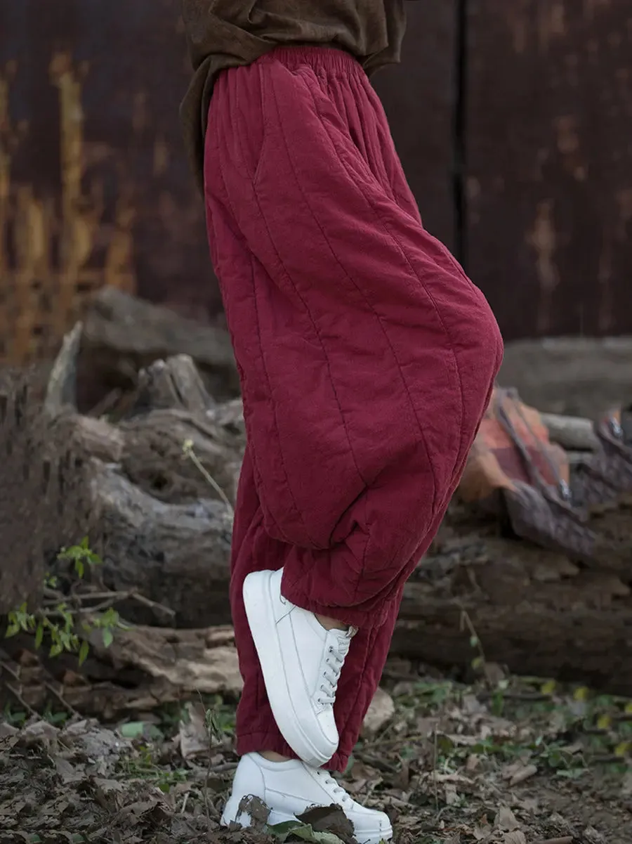 Women Stripe Stitching Thicken Harem Pants