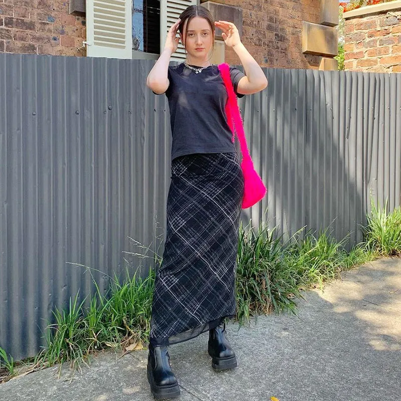 Women's Retro Grunge Striped Long Skirt