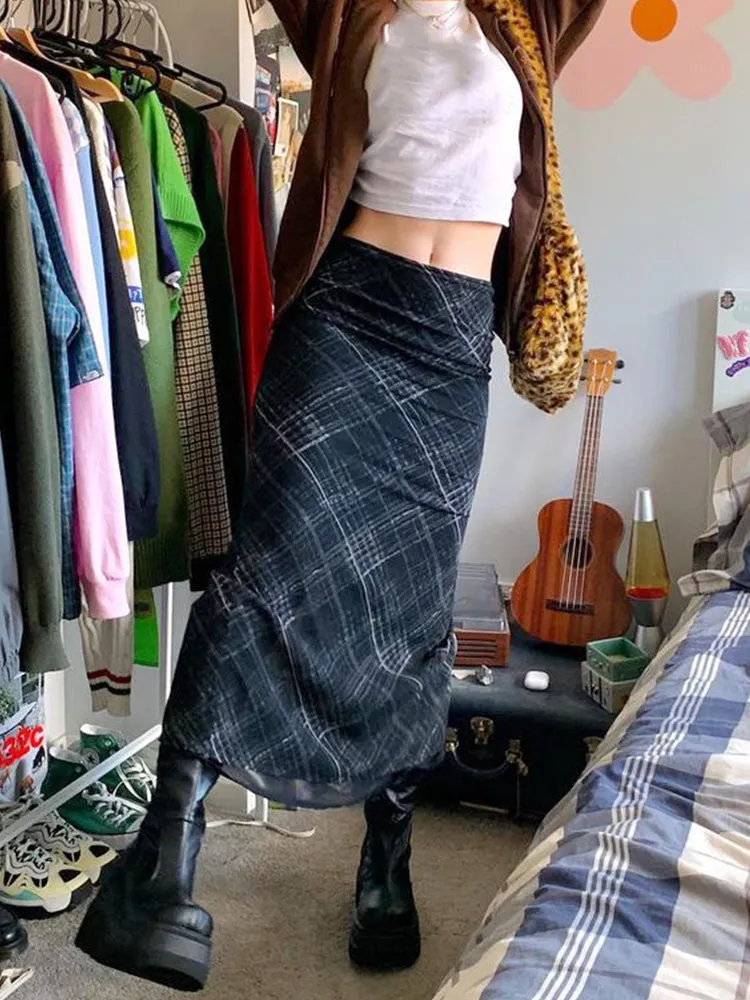 Women's Retro Grunge Striped Long Skirt