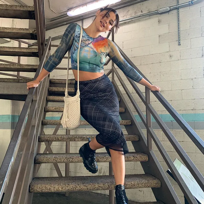 Women's Retro Grunge Striped Long Skirt