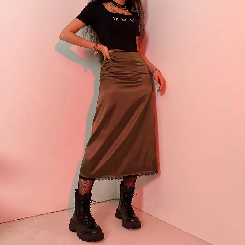 Women's Retro Grunge Striped Long Skirt