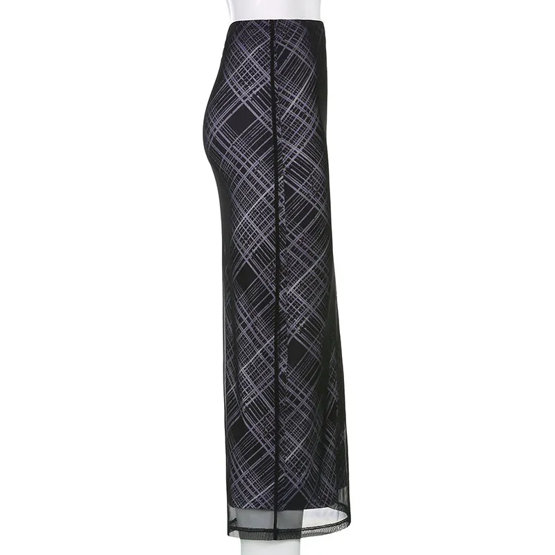 Women's Retro Grunge Striped Long Skirt
