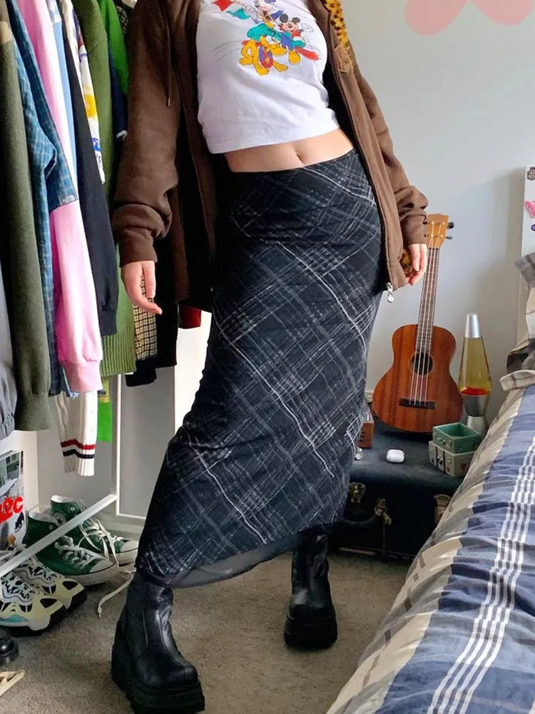 Women's Retro Grunge Striped Long Skirt