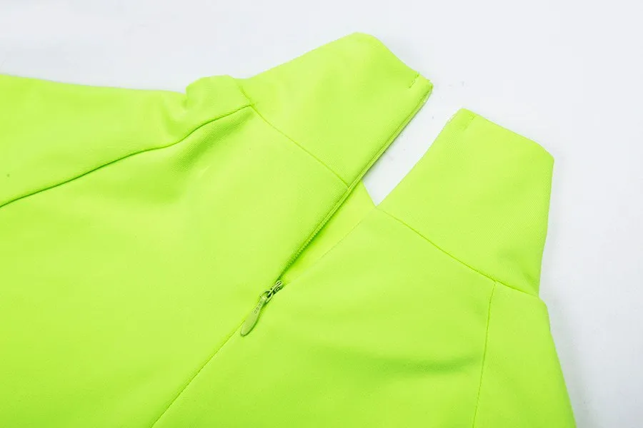 Women's Summer Fluorescence Color Fitness Bodysuit With Turtleneck