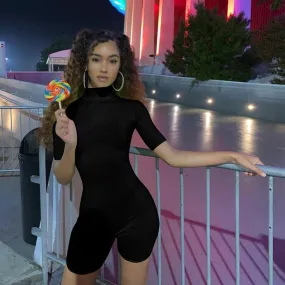 Women's Summer Fluorescence Color Fitness Bodysuit With Turtleneck