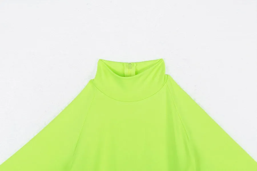 Women's Summer Fluorescence Color Fitness Bodysuit With Turtleneck