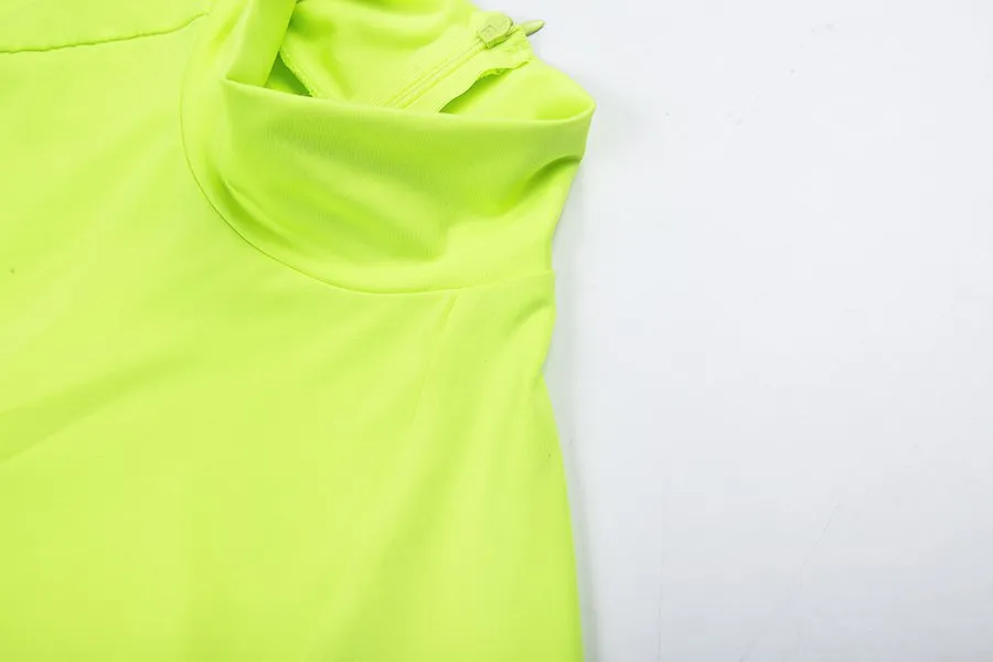 Women's Summer Fluorescence Color Fitness Bodysuit With Turtleneck