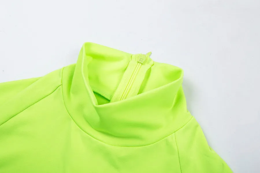 Women's Summer Fluorescence Color Fitness Bodysuit With Turtleneck