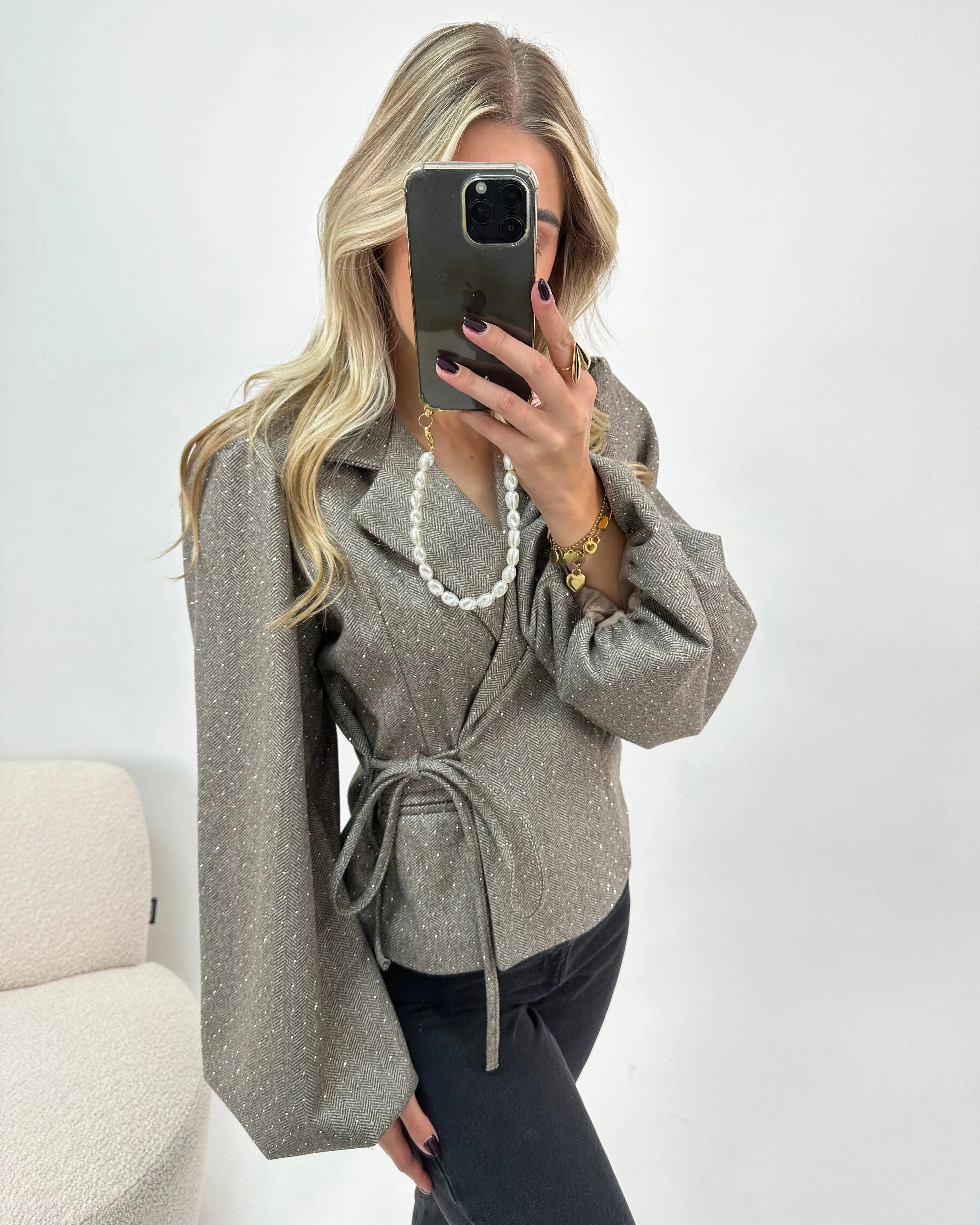 Wrap Blazer Strass Taupe