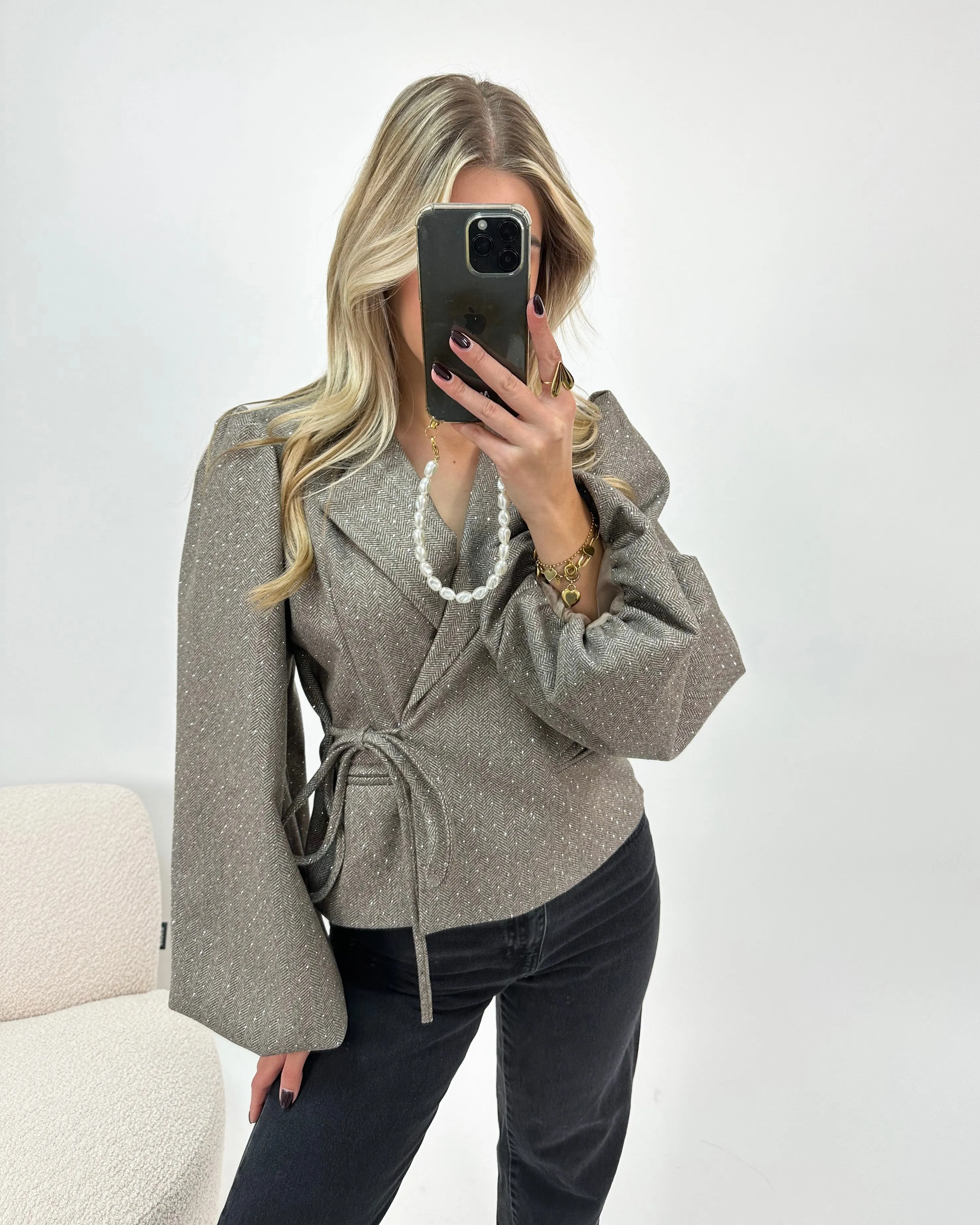 Wrap Blazer Strass Taupe